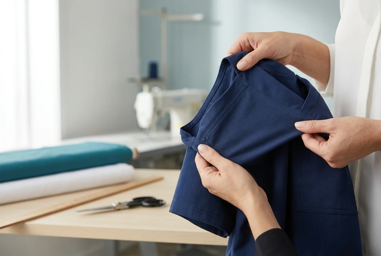 carefully examining the fabric